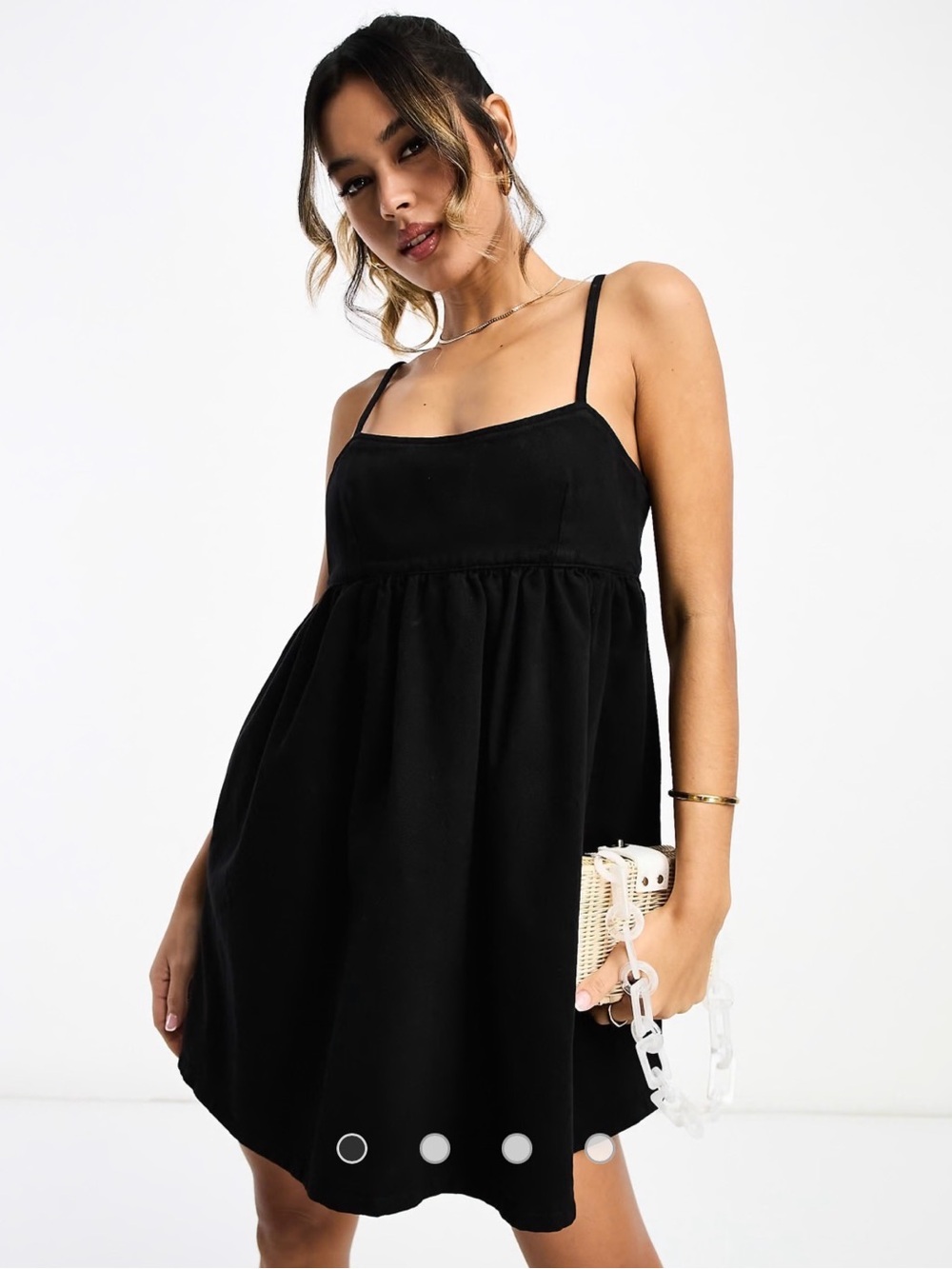 Wash Black Denim Spaghetti-Strap Mini Dress